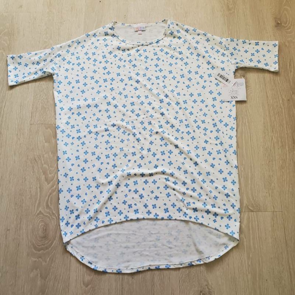 LuLaRoe Womens Irma Tunic Top White Floral Short Sleeve Hi Low Stretch XXS New